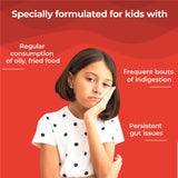 An image indicating that Melts® into Active Probiotic addresses some problems stemming from "Frequent bouts of indigestion", "Persistent gut issues", and “Regular consumption of oily, fried food”