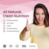 An informational image titled “All Natural, Clean Nutrition.”, listing the product characteristics of Melts®. These include Zero Sugar, No Preservatives and No Gluten/Soy/Nut.